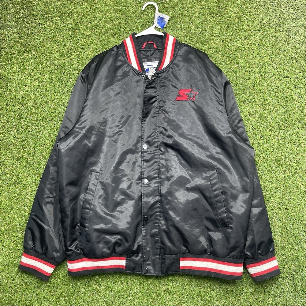 Starter Satin Varsity Jacket Mens 2XL Enzo Striped Black Label Black Full Zip